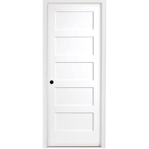 Steves & Sons 36 in. x 80 in. 5-Panel Shaker White Primed Right Hand ...