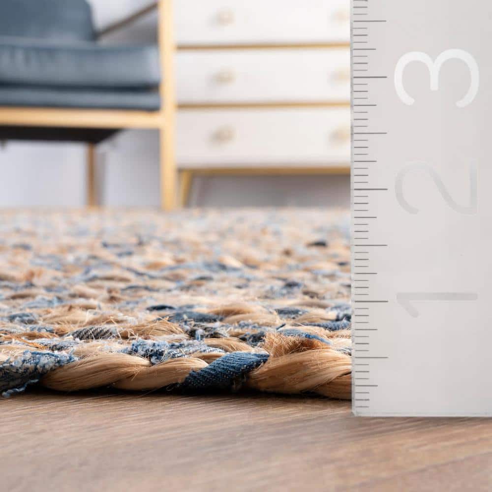 Handmade Blue and Jute Braided Round Area Rug