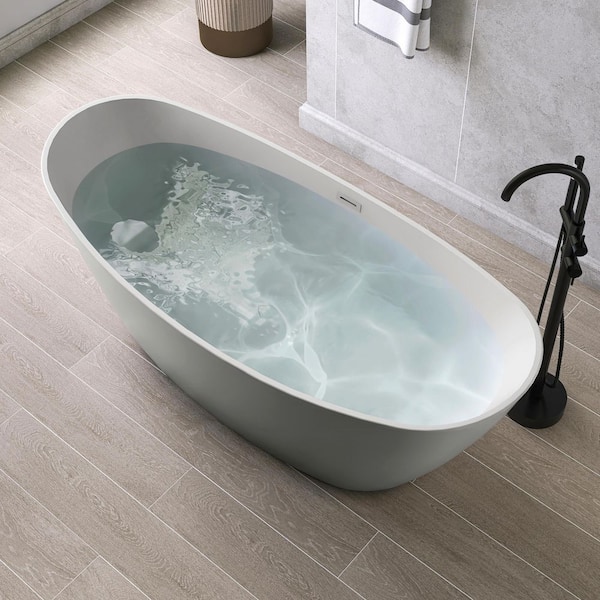71 in. x 31.5 in. Acrylic Flatbottom Freestanding Soaking Bathtub in Gray