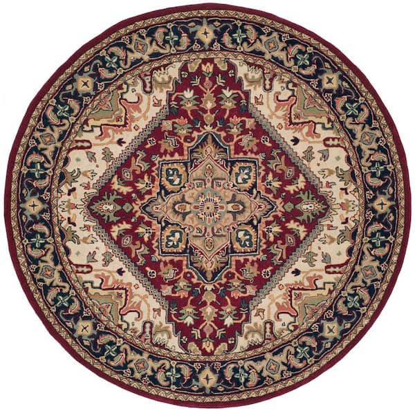 Heritage Red 12 ft. x 12 ft. Border Floral Medallion Round Area Rug