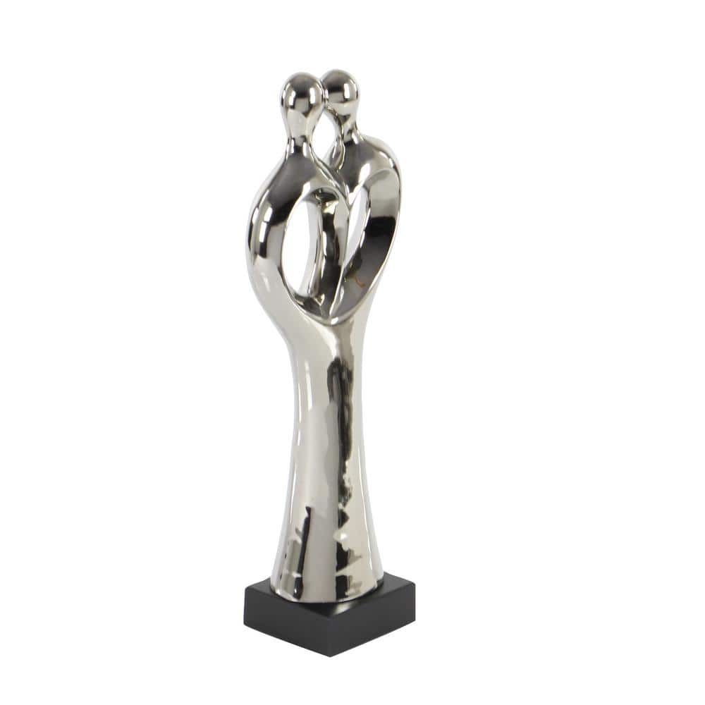 Elegant Silver Porcelain Family Embrace Statue 6"W x 19"H