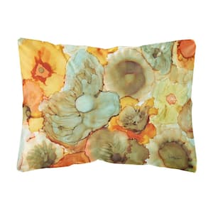 12 in. x 16 in. Multi-Color Lumbar Outdoor Throw Pillow with Abstract Flowers Teal and orange Fabric Decorative Pillow