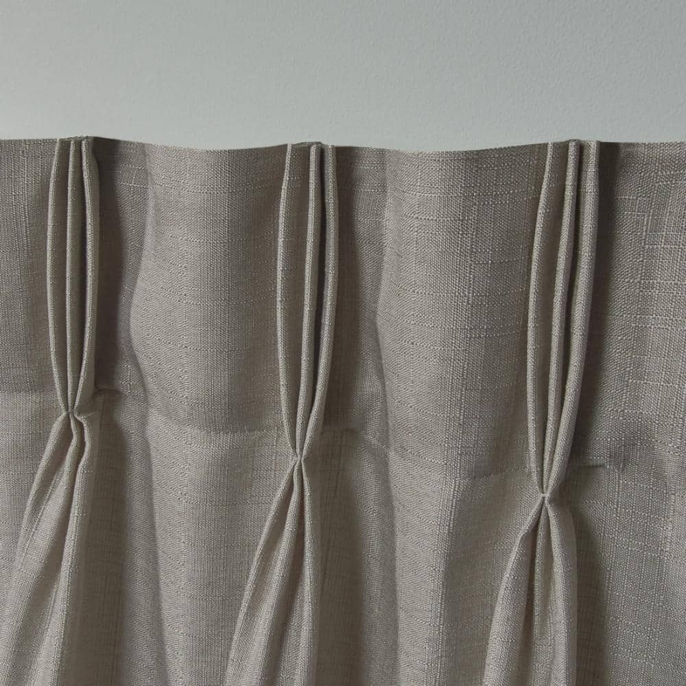 Loha Beige Linen Pinch Pleat Curtain Panel Pair, 96" Length