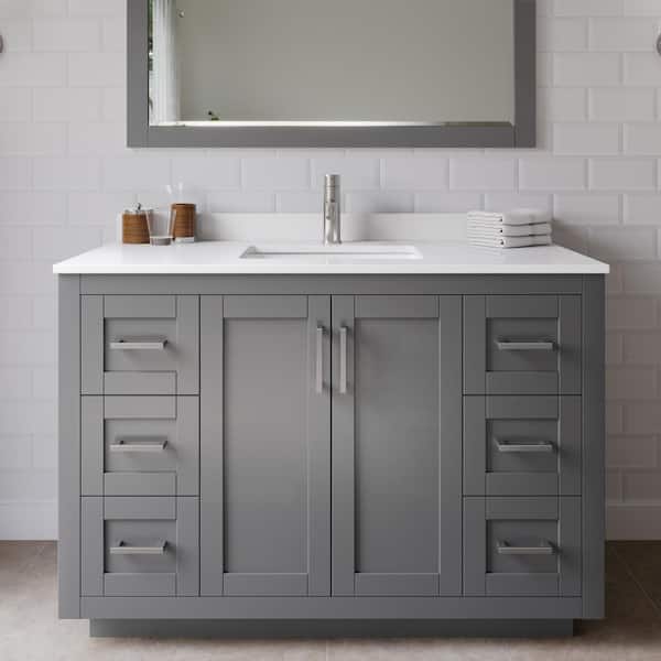 Wyndham Collection Miranda 48 in. W Single Bath Vanity in Dark Gray with Cultured Marble Vanity Top in White with White Basin and Mirror