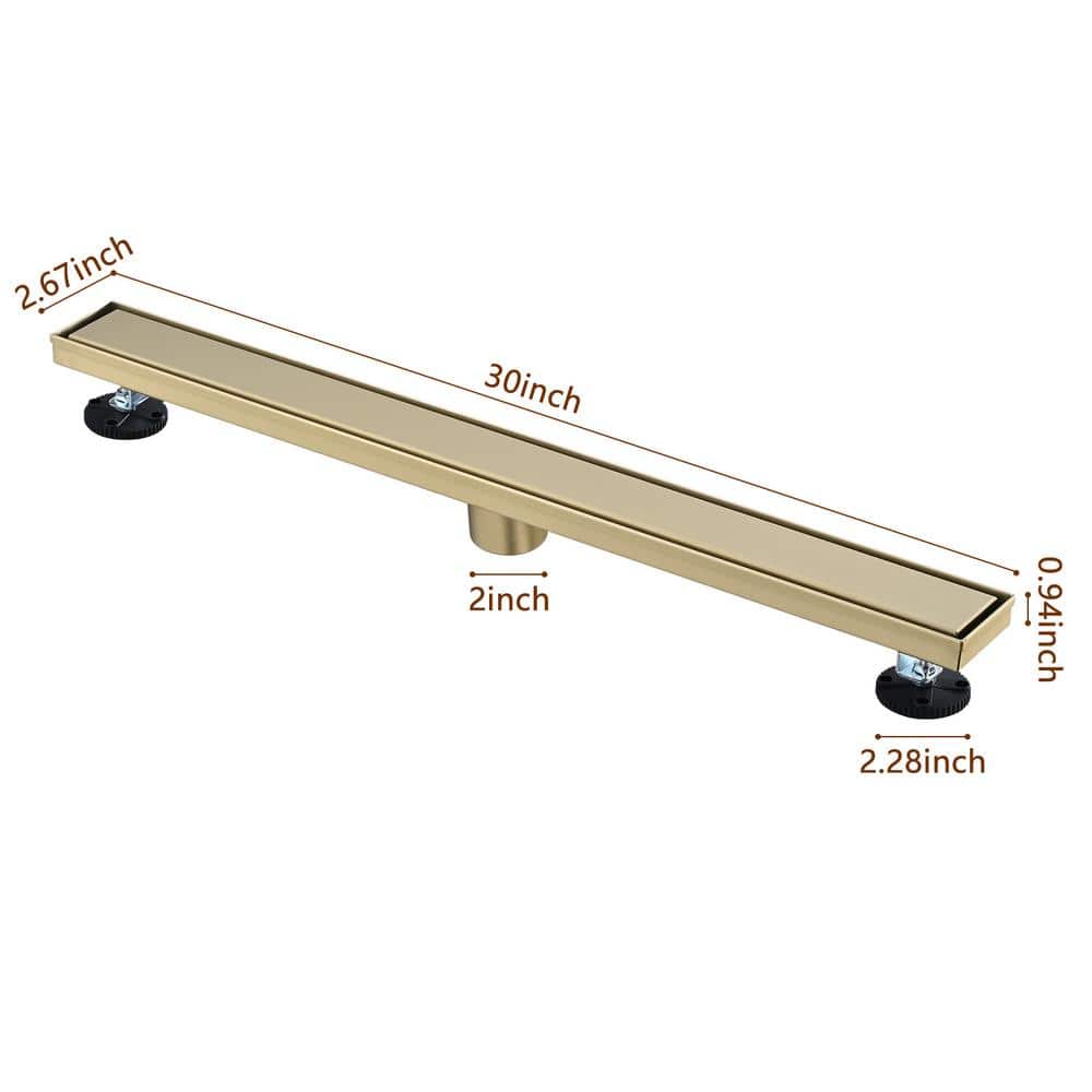 30 Inch Brushed Gold Stainless Steel Linear Shower Drain