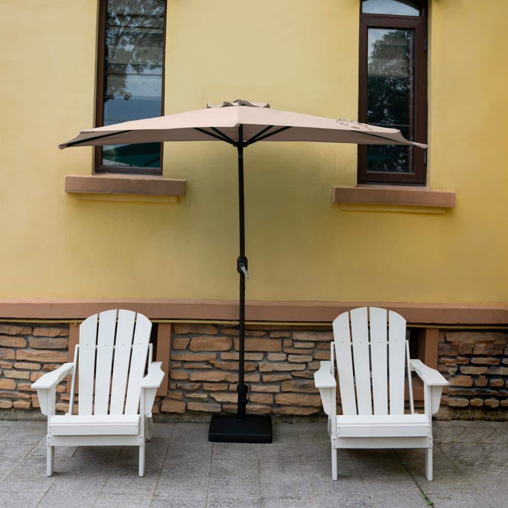Beige 9-Foot Half-Round Steel Patio Umbrella with Crank Lift