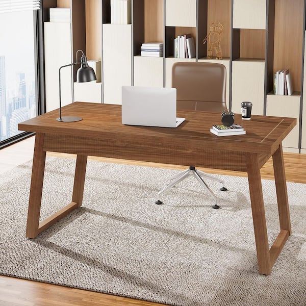 Capen 55 in. Rectangle Brown Engineered Wood 1-Drawer Executive Desk with Sturdy Legs