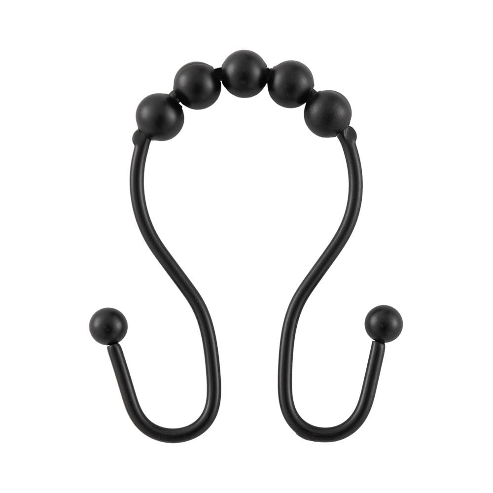 Black Stainless Steel Double Roller Ball Shower Curtain Hooks, Set of 12