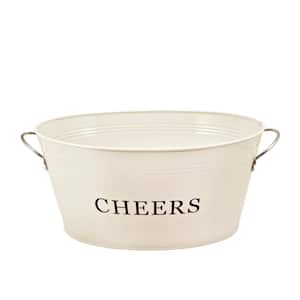 6.3 gal. Painted Durable Galvanized Metal Rustic Farmhouse Style Party Beverage Tub in Cream with Sturdy Handles