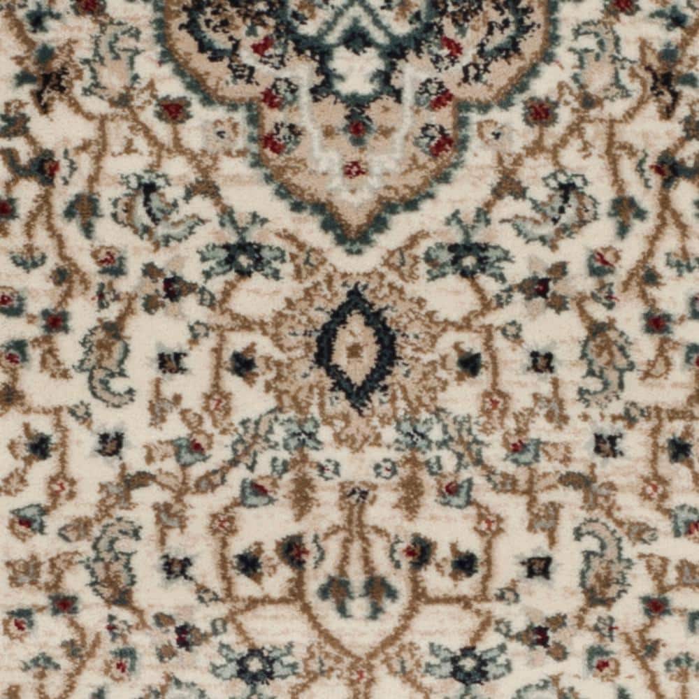 Cream and Beige Synthetic Traditional Runner Rug