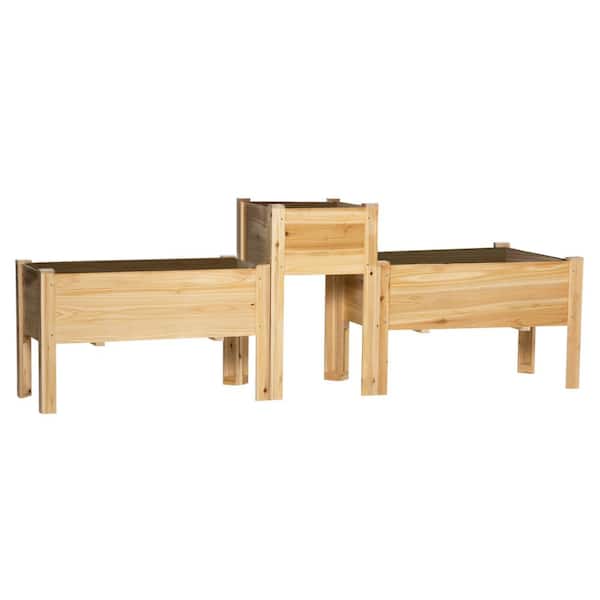 Unbranded Raised Garden Bed Set of 3, Wood Elevated Planter Boxes with Legs and Bed Liner for Backyard and Patio