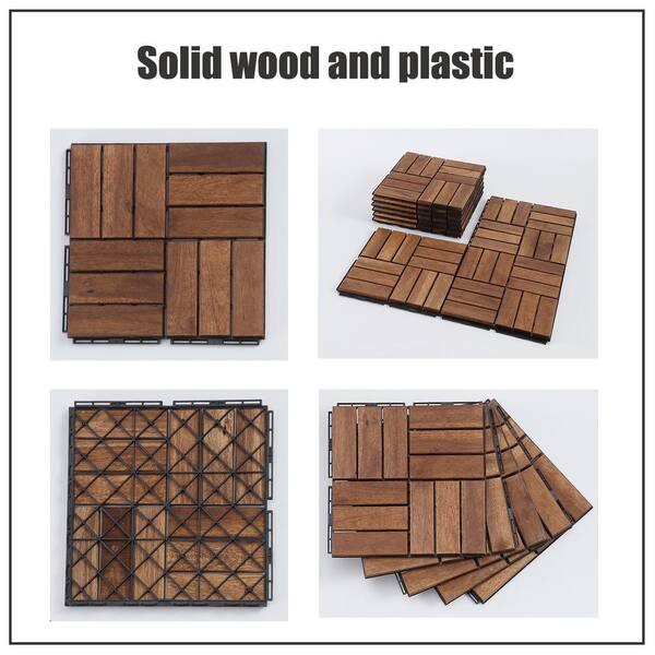 12 in. x 12 in. Outdoor Acacia Wood Flooring Interlocking Deck Tiles in Brown (10-Pieces)