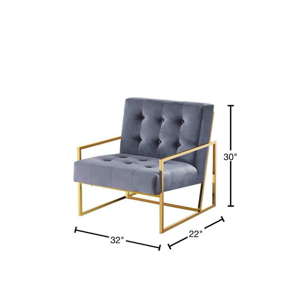 Beethoven 31.5" Gray Velvet & Gold Metal Modern Accent Chair