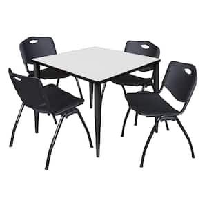 Trueno 42 in. Square White and Black Wood Breakroom Table and 4-Black 'M' Stack Chairs (Seats-4)