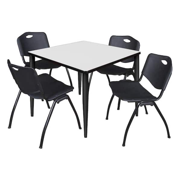 Regency Trueno 42 in. Square White and Black Wood Breakroom Table and 4-Black 'M' Stack Chairs (Seats-4)