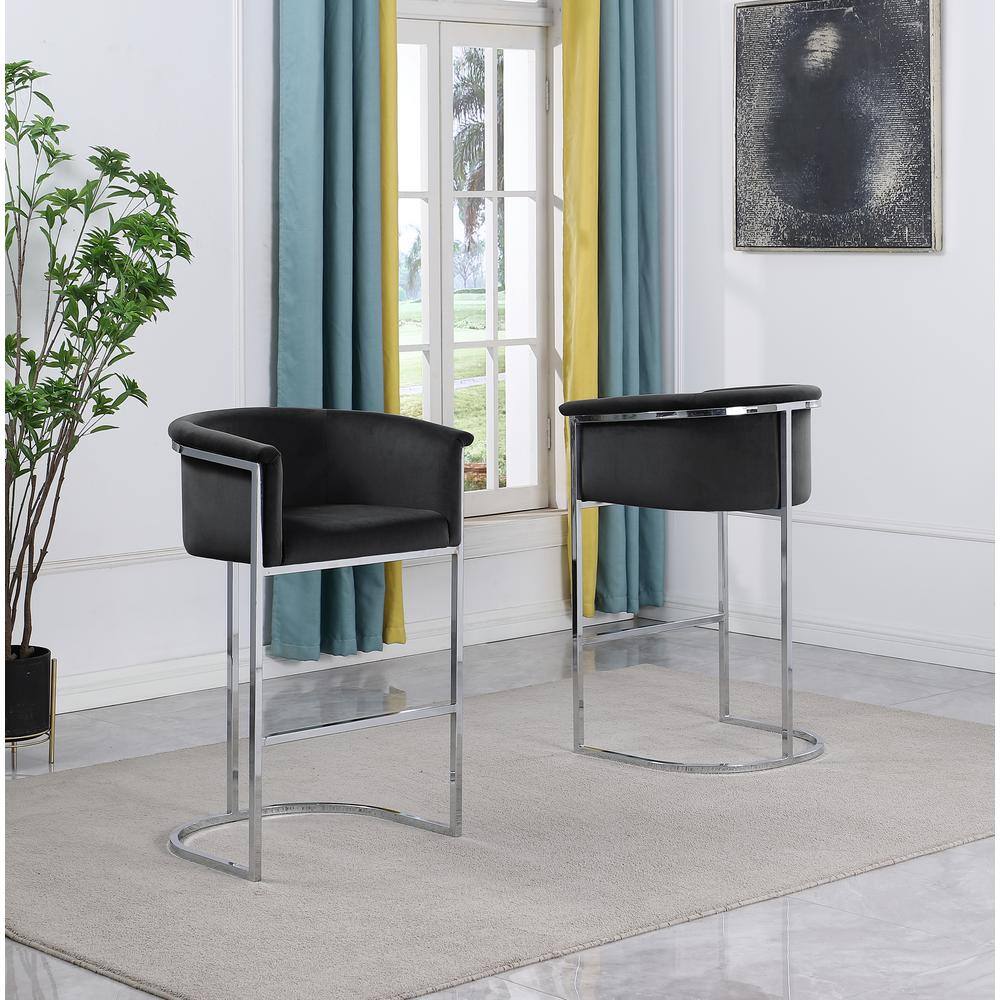 Black Velvet Counter Height Chair with Silver Metal Base