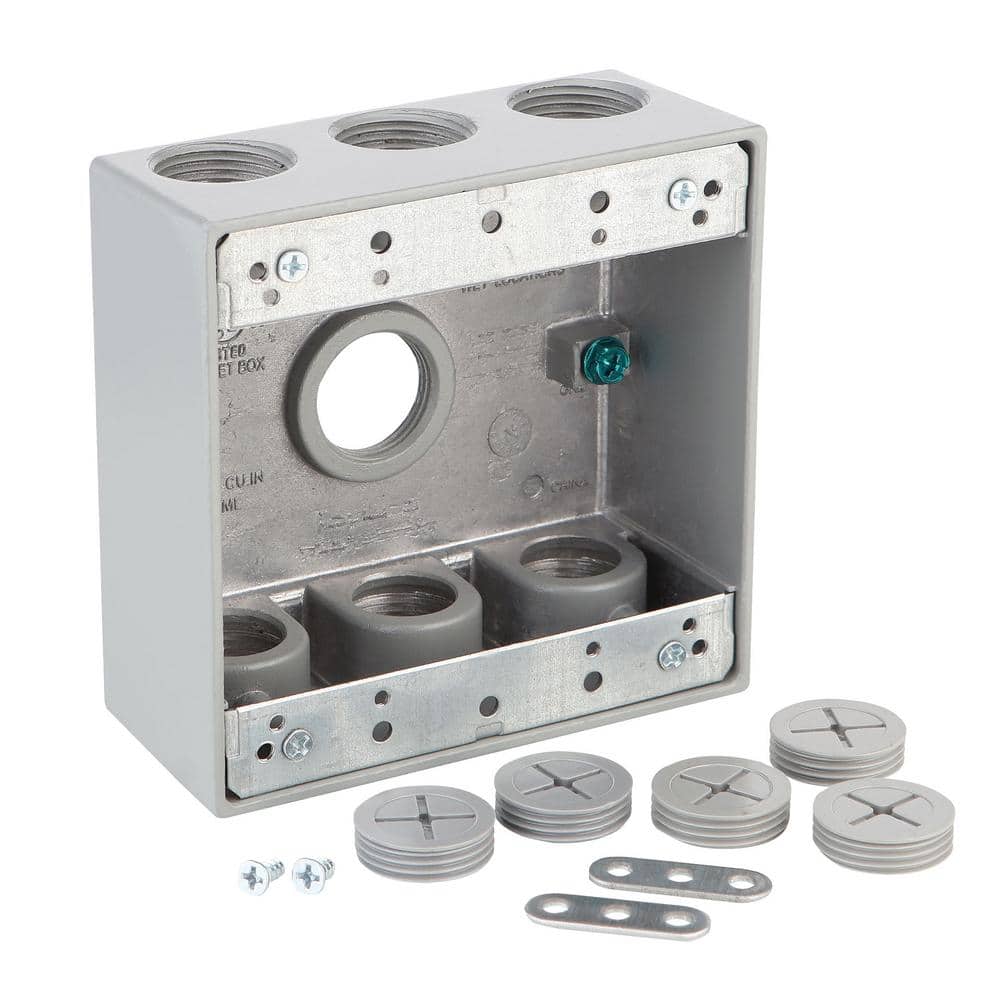 2-Gang Metallic Weatherproof Box with (7) 3/4 in. Holes, Gray