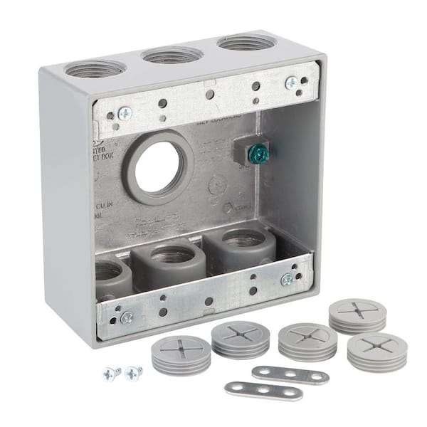 Commercial Electric 2-Gang Metallic Weatherproof Box with (7) 3/4 in. Holes, Gray