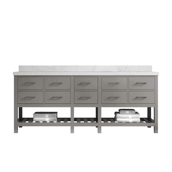Willow Collections Parker 84 in. W x 22 in. D x 36 in. H Double Sink Bath Vanity in Elephant Gray with 2 in. Empira Quartz Top