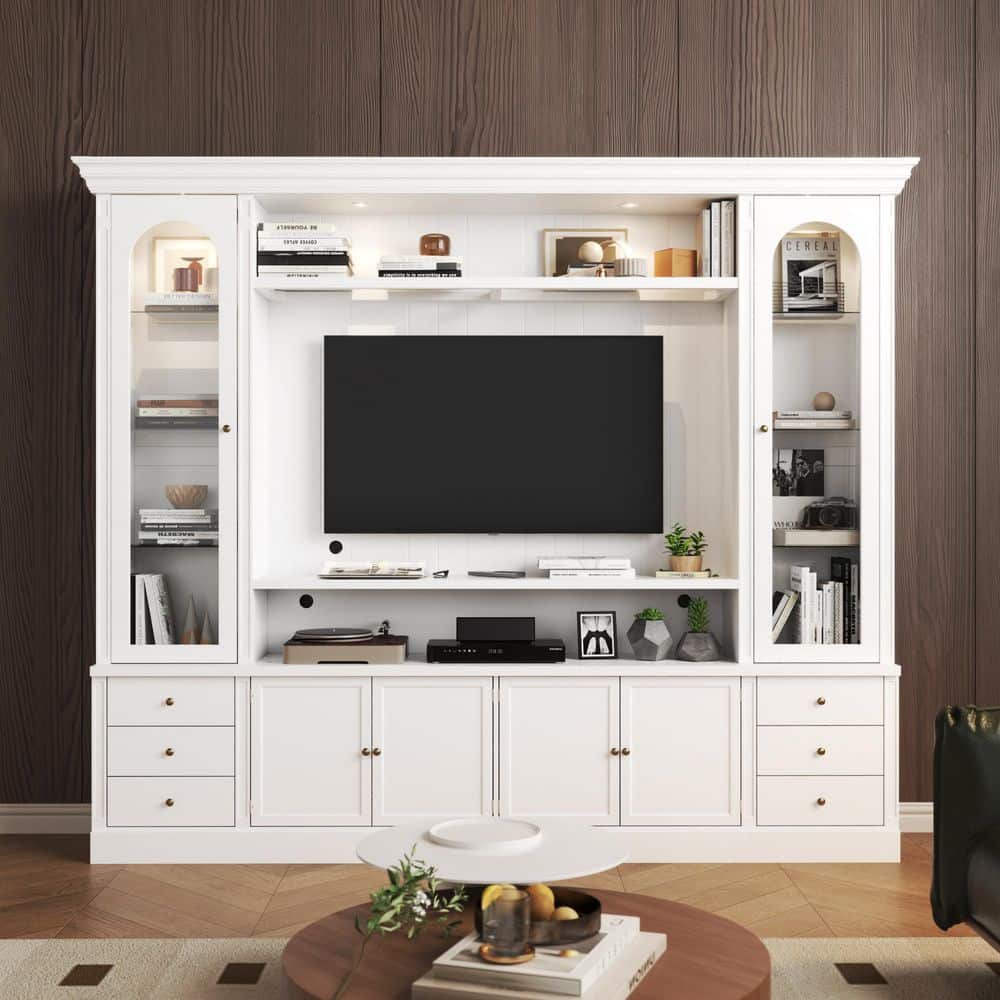 White TV Stand Entertainment Center Fits TVs up to 60 in. with TV Console, Accent Bookcase, Accent Storage Cabinet