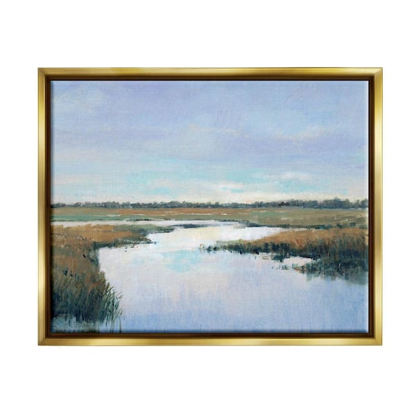 Rural River Horizon Landscape Design by Tim OToole Floater Framed Nature Art Print 31 in. x 25 in.
