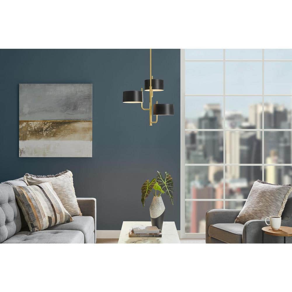 Northampton 21 in. 3-Light 3 Shade Aged Brass Finish Chandelier with Matte Black Out and White Inside Metal Shade price history on PriceWatchPro