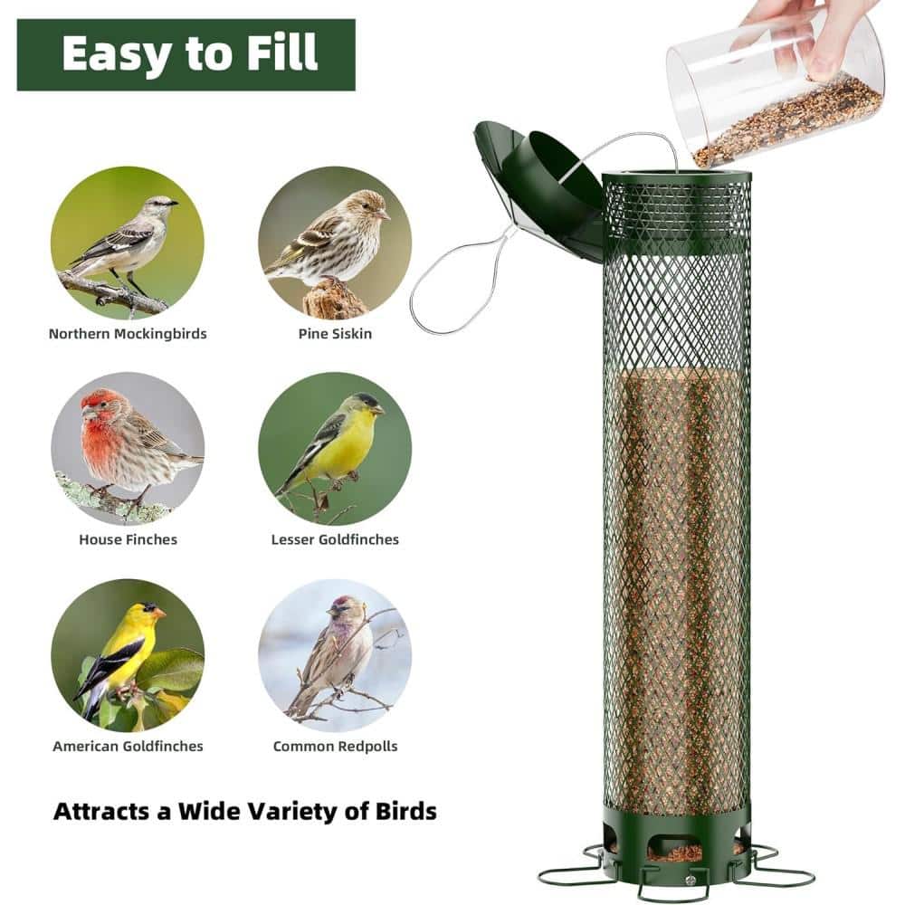 Green Metal Hanging Squirrel Resistant Seed Bird Feeder