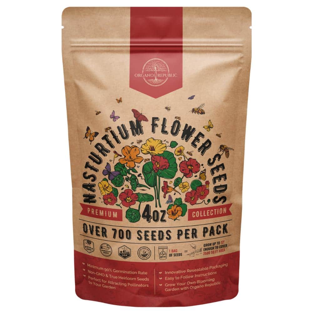 Organo Republic Nasturtium Flower Seeds 4 oz - 700+ Non-GMO