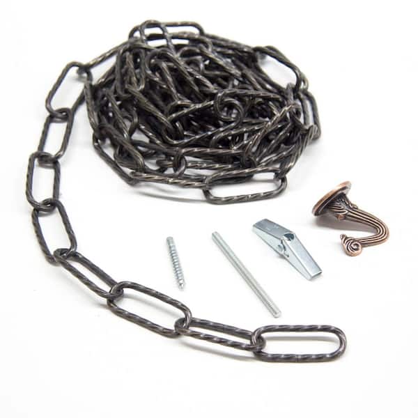 10 ft. Spiral Oval Antique Brass Decorative Chain with Toggle Bolt and Decorative Ceiling Hook