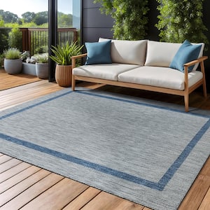 Waikiki Grey/Blue 4 ft. x 6 ft. Bordered Indoor Outdoor Area Rug