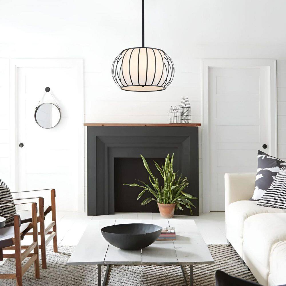 4-Light Black Farmhouse Cage Drum Pendant Light Adjustable Hanging Light with Fabric Shade for Dining Room price history on PriceWatchPro