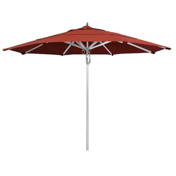 California Umbrella 11 ft. Silver Aluminum Commercial Market Patio Umbrella with Pulley Lift in Terracotta Sunbrella