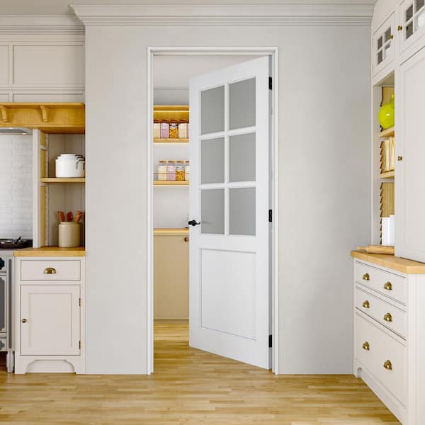 Assembly Required 32 in. x 80 in. 6-Lite Frosted Glass Right White Wood Single Interior Door Kit w/Separate Jamb