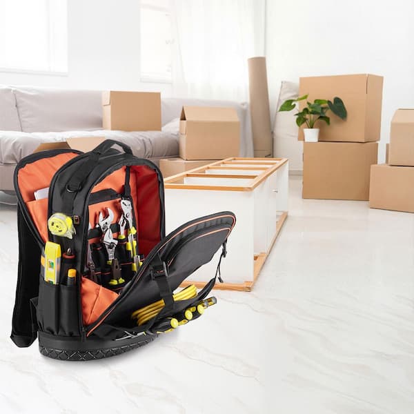 best backpack for tools and laptop FUZVOL Heavy Duty Tool Backpack, 18-Inch Hard Shell Electrician Tool Bag, Full-Open Work Bag with Molded Base, Removable Tool Organizer, Compartment, HVAC Construction Men, Orange this packout backpacks 1680D water VEVOR Tool Backpack with Tools,