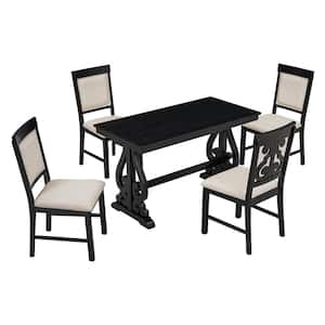 5-Piece Rectangular Black MDF Top Dining Set with 4 Upholstered Chairs