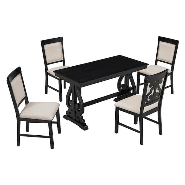 Nestfair 5-Piece Rectangular Black MDF Top Dining Set with 4 Upholstered Chairs