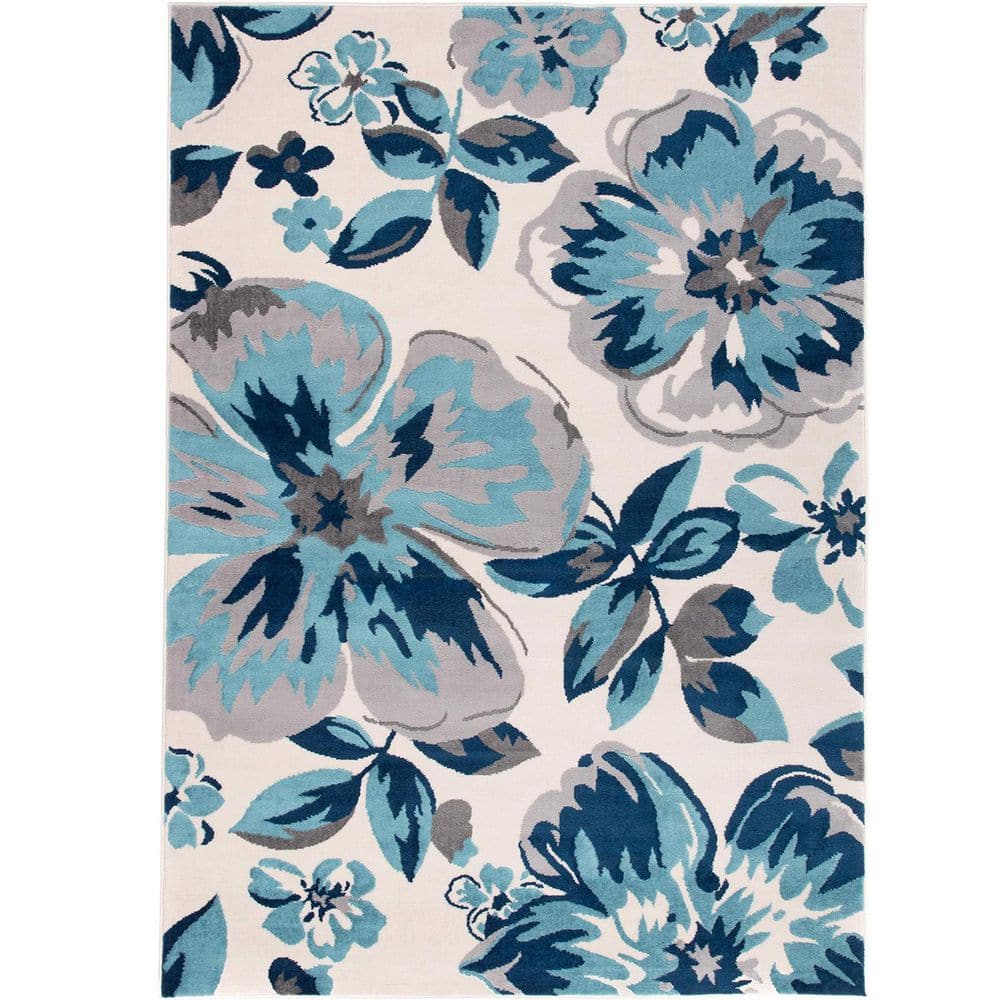 Blue 5 ft. x 7 ft. Floral Indoor/Outdoor Polypropylene Area Rug