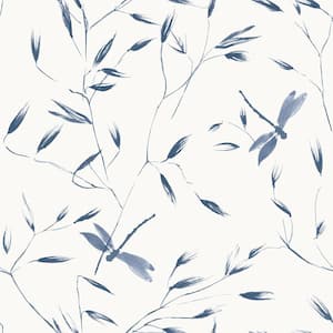 Dragonfly French Blue Removable Peel and Stick Vinyl Wallpaper, 28 sq. ft.