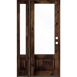 50 in. x 96 in. Knotty Alder Left-Hand/Inswing 3/4 Lite Clear Glass Red Mahogany Stain Wood Prehung Front Door w/LSL