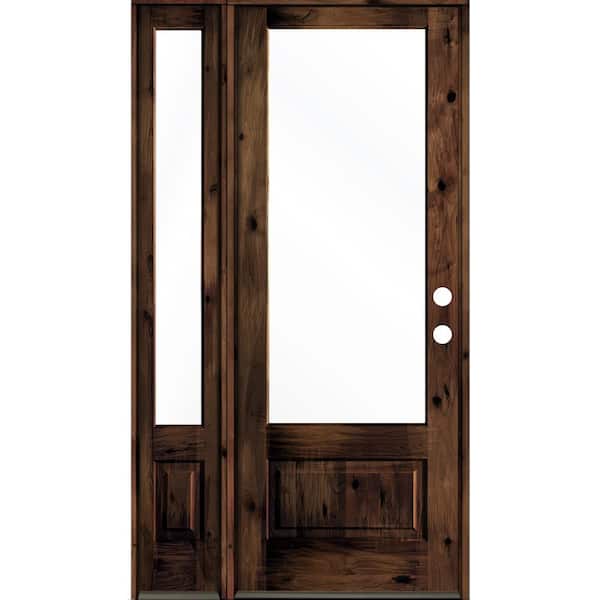 Krosswood Doors 50 in. x 96 in. Knotty Alder Left-Hand/Inswing 3/4 Lite Clear Glass Red Mahogany Stain Wood Prehung Front Door w/LSL