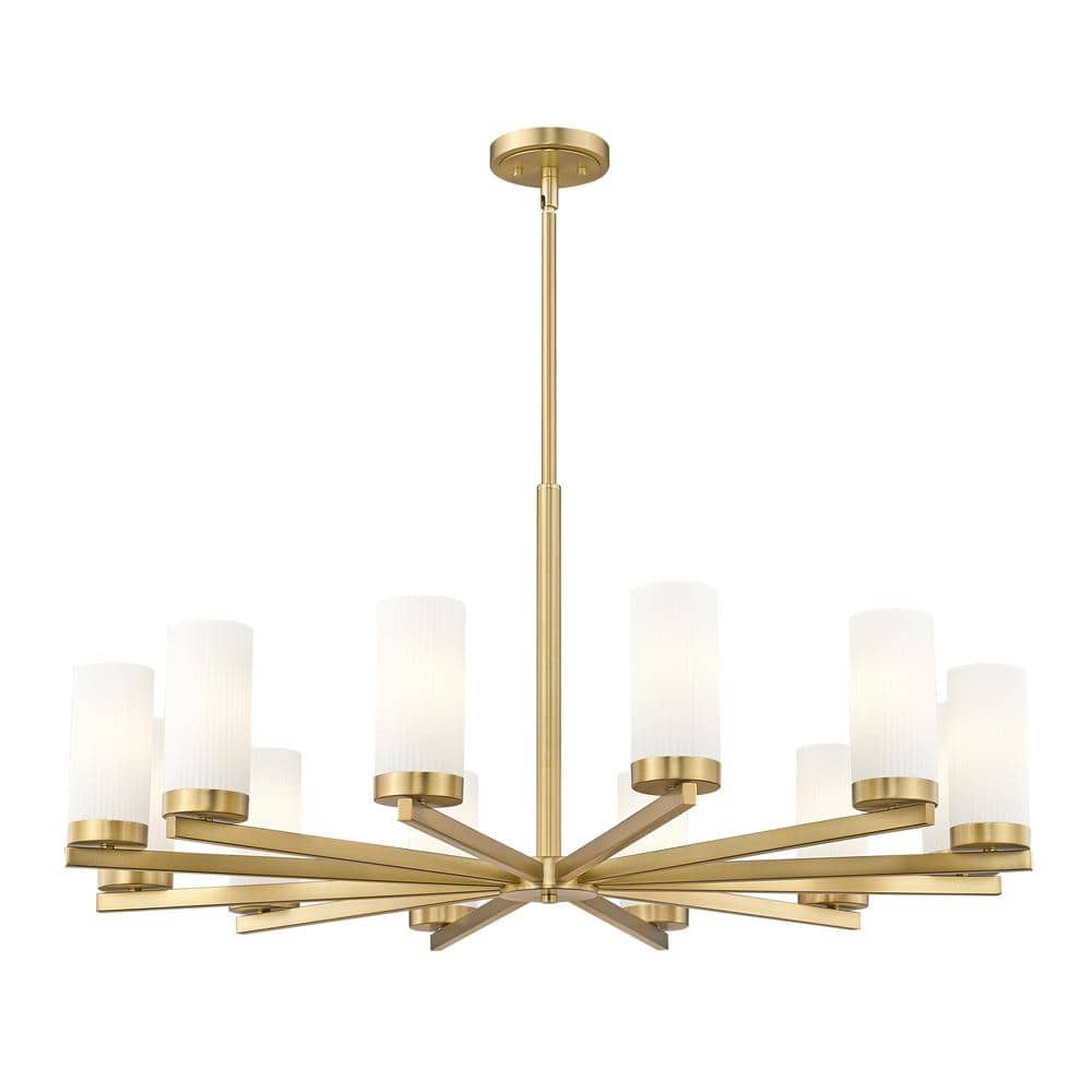 Modern Gold 12-Light Chandelier with Frosted Glass Shades