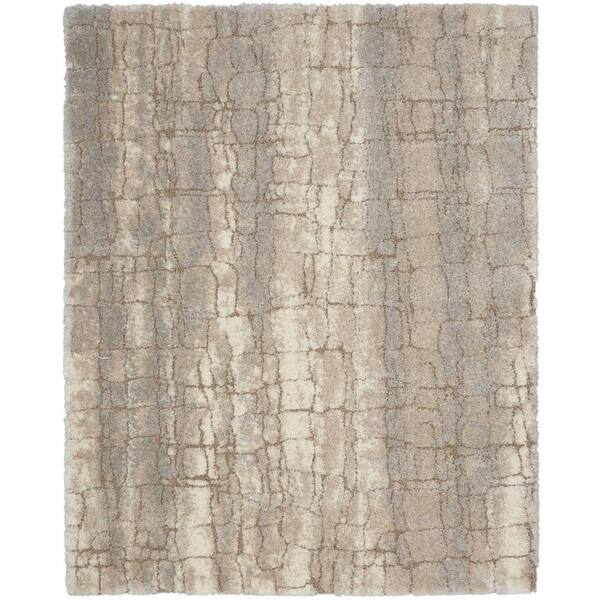 7' X 9' Beige Ivory and Gray Abstract Shag Area Rug