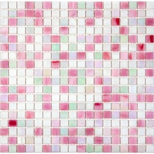Mingles 11.6 in. x 11.6 in. Glossy White and Soft Pink Glass Mosaic Wall and Floor Tile (18.69 sq. ft./case) (20-pack)