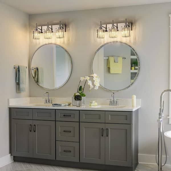 Schonbek 19 in. 3-Light Chrome Dimmable Modern Bathroom Vanity Light with Crystal Shades