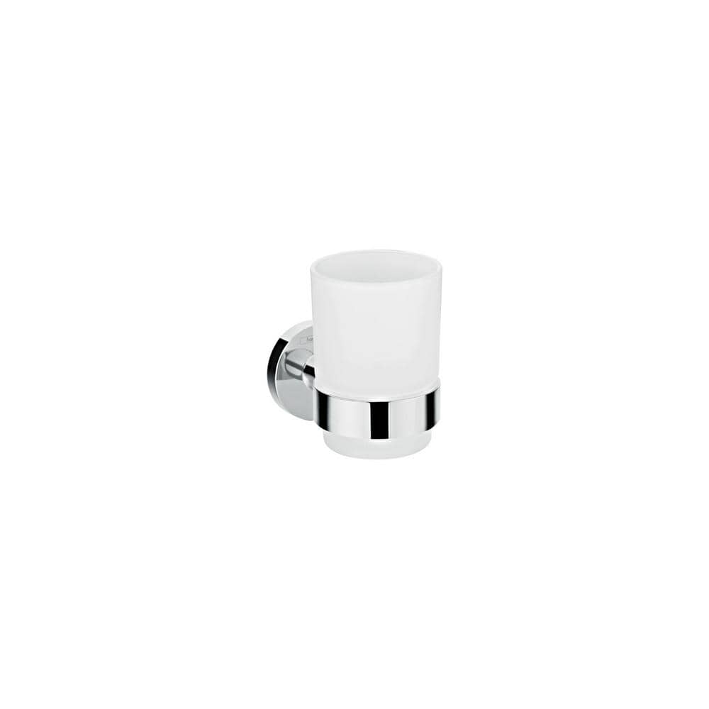 Contemporary Chrome and Glass Wall-Mounted Toothbrush Tumbler