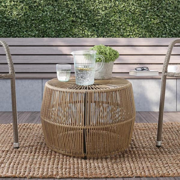 Ysar Natural Brown Boho Round Metal Outdoor Side Table