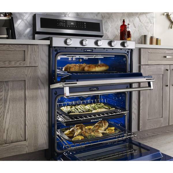 6.7 cu. ft. Double Oven Dual Fuel Range with Self-Cleaning Oven in Stainless Steel KFDD500ESS - The Home Depot