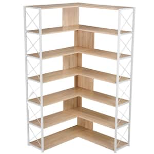 70.9 in. H 7-Tier L-Shaped Corner Bookcase with Metal Frame Industrial Style Garage Shelf in Oak