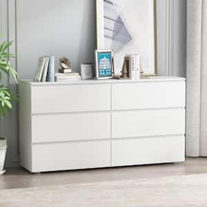 6-Drawers White Wood Chest of Drawer Dresser Cabinet Organizer 59 in. W x 15.7 in. D x 32.3 in. H