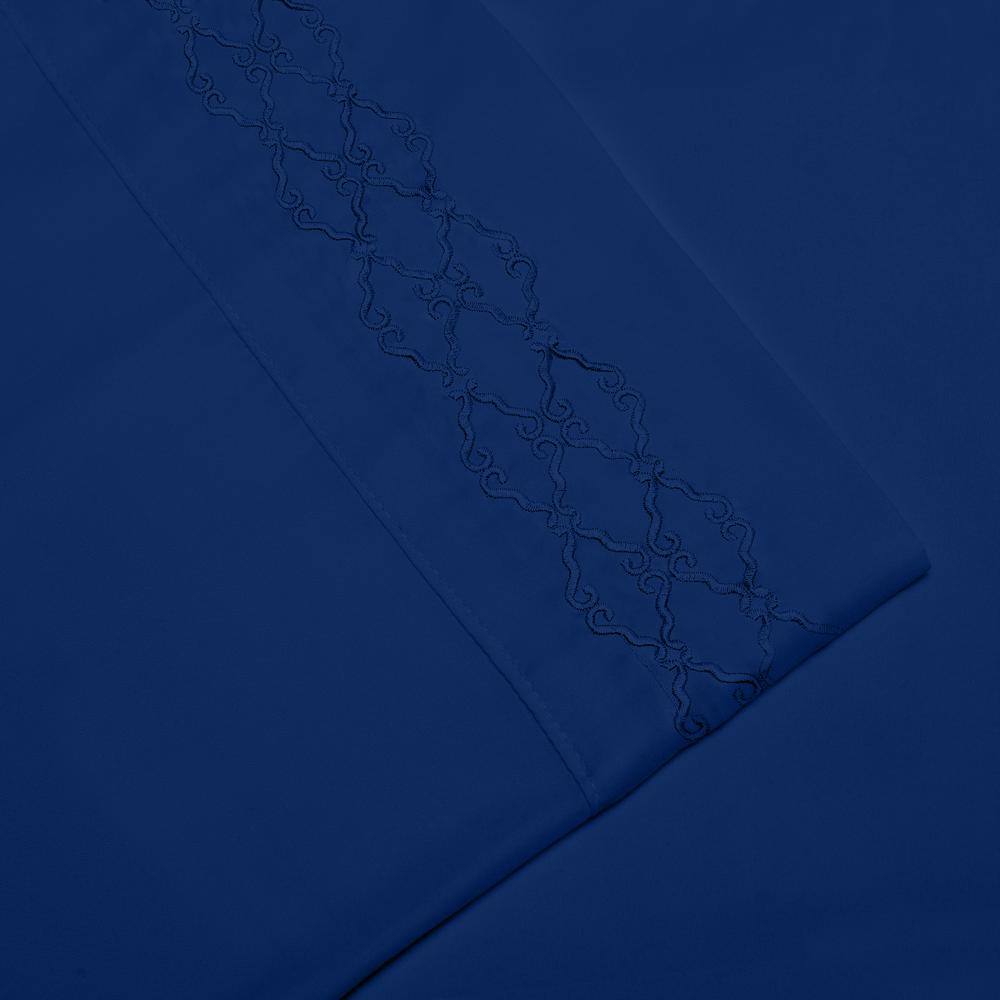Navy King Microfiber Embroidered Deep Pocket Sheet Set